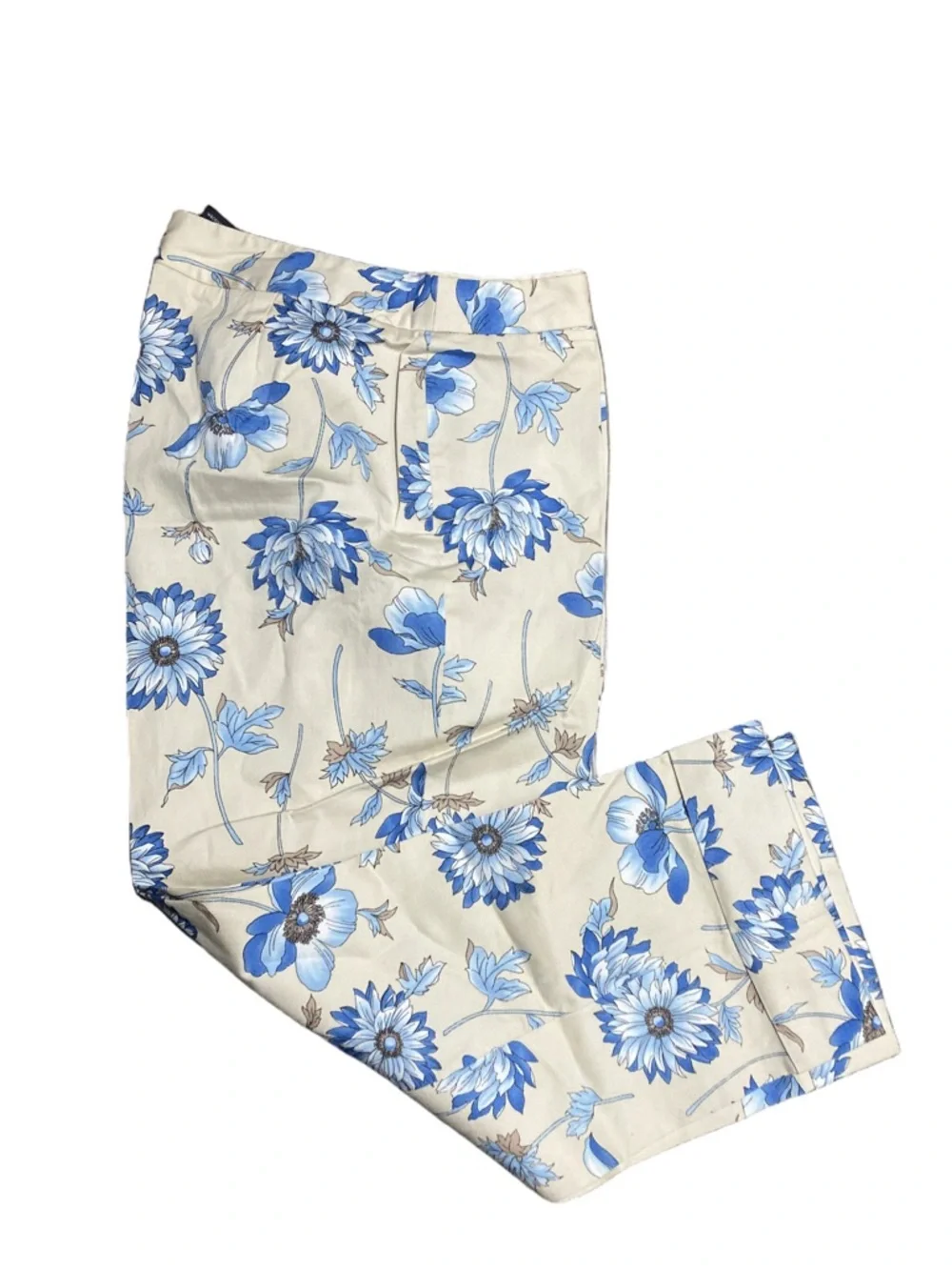 Rafaella Floral Cropped Ankle Pants Blue Tan Size 8 - Picture 4 of 5